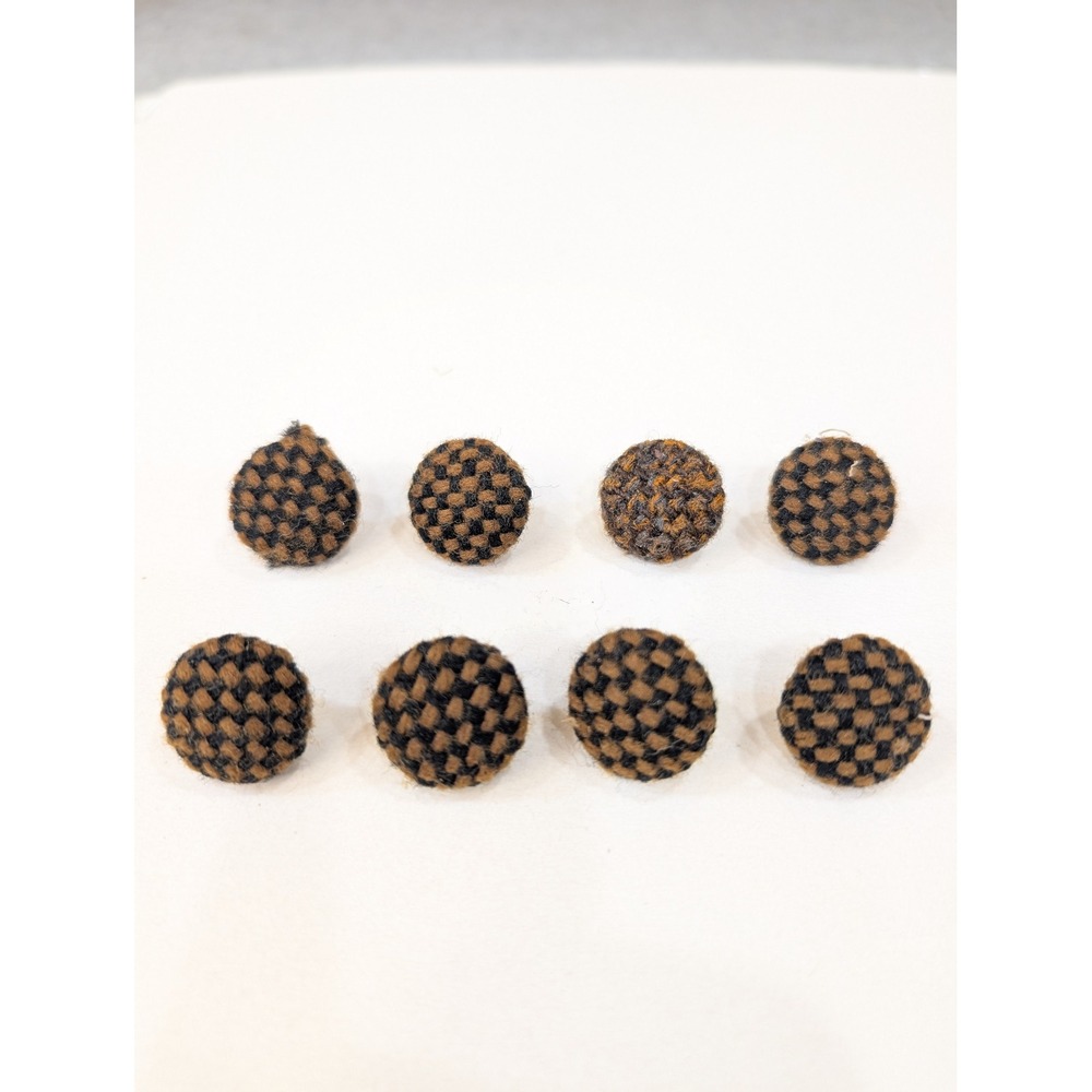 Set of 8 Vintage Woven Checkerboard Dome Buttons Black Brown Craft Sewing